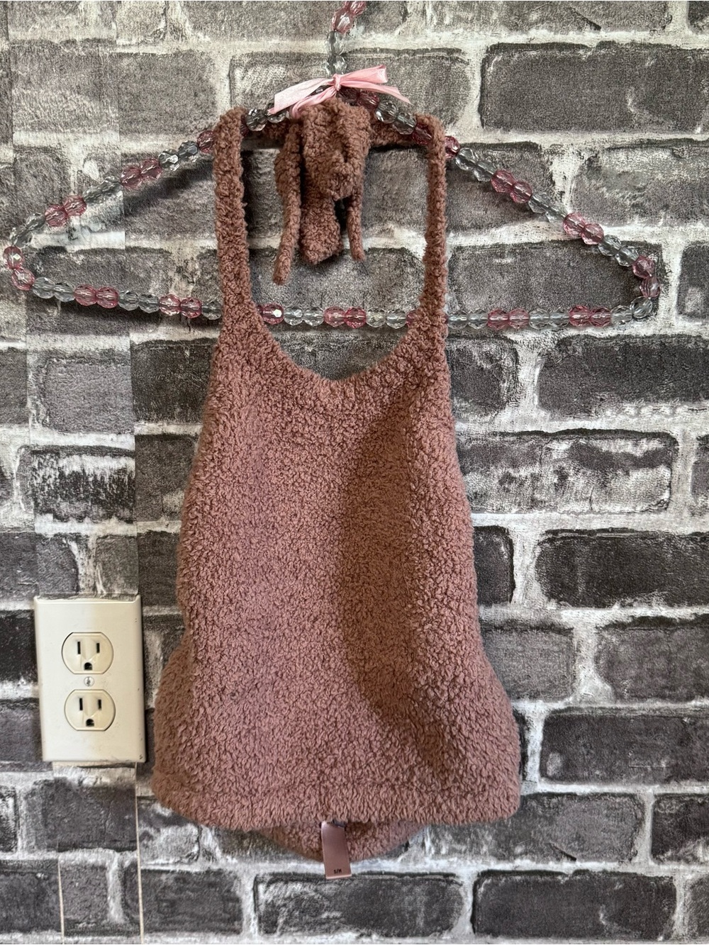 Skims cozy knit halter tank top brown fuzzy soft